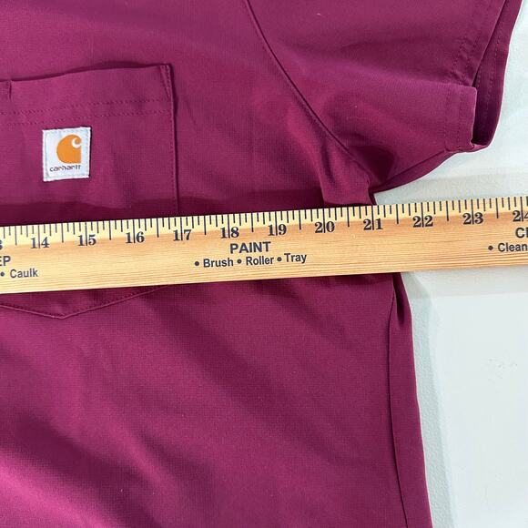 Carhartt Women’s Force Scrub Top Modern Fit V-Neck Burgundy Wine‎ Size L Pocket - Picture 7 of 8